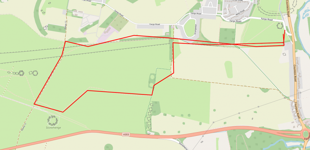 Map of walking route from stonehenge to Woodhenge