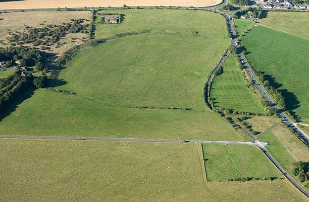 An aerial view today of Woodhenge and its surrounding area