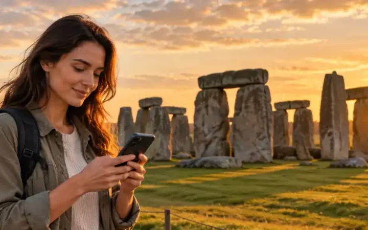 Woman booking stonehenge
